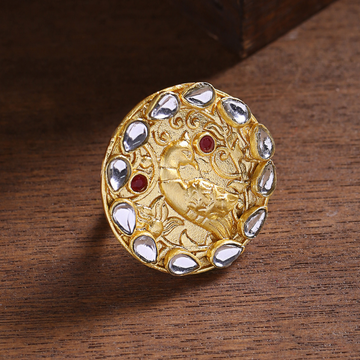 Gold-Plated Red Kundan Peacock Rings