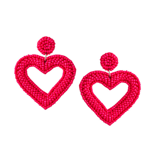 Pink Heart Funky Fabric Drop Earrings