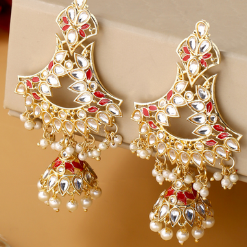 Red Gold-Plated Kundan Jhumkas