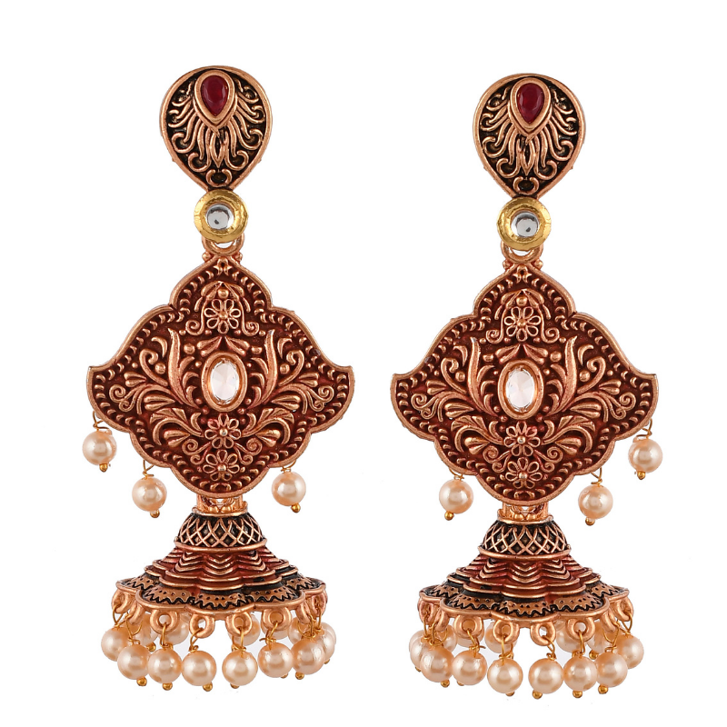 Mavishka Gold Plated Kundan Jhumka Earrings - Swabhimann Jewellery