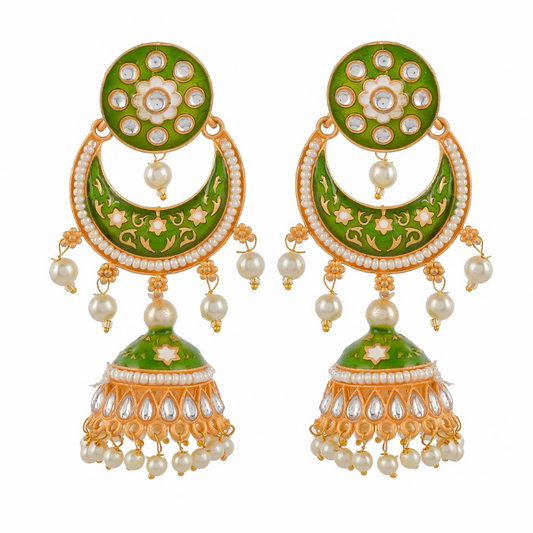 Green Gold-Plated Kundan Jhumkas