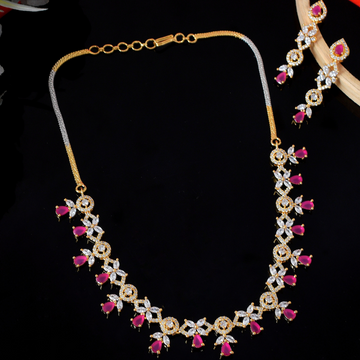 Gold-Plated Magenta Pink AD Diamond look Short Necklace