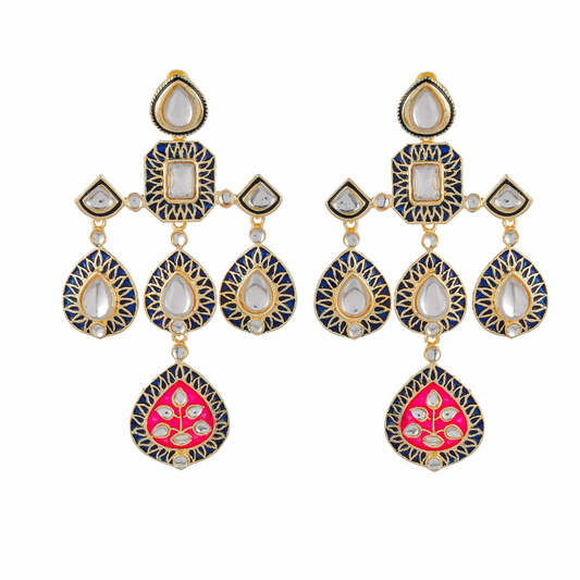 Gold-Plated Pink Enamel Drop Earrings