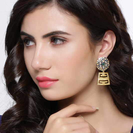 Gold-Plated  Blue Enamel Drop Earrings