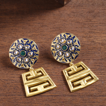 Gold-Plated  Blue Enamel Drop Earrings