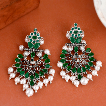 Silver-Plated Green Drop Earrings