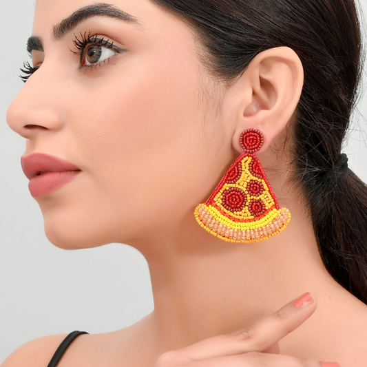 Pizza Funky Fabric Contemporary Drop Earrings