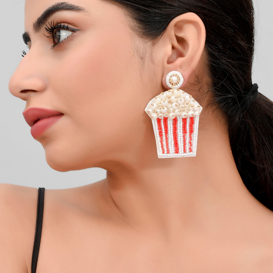 Popcorn Red White Funky Fabric Contemporary Drop Earrings