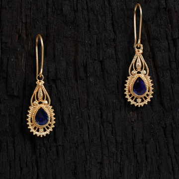 Blue Gold-Plated Ethnic Drop Earrings