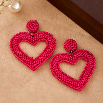 Pink Heart Funky Fabric Drop Earrings