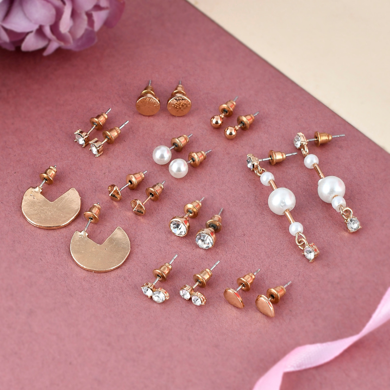 Set Of 10 Gold-Plated Contemporary Studs