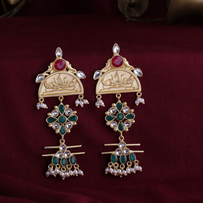 Gold-Plated Green Drop Earrings