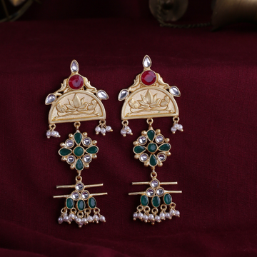 Gold-Plated Green Drop Earrings