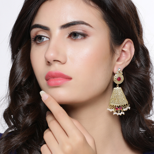 Gold-Plated  Red Classy Drop Earrings