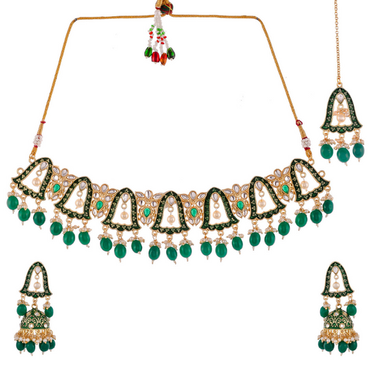 Green Gold Plated Bridal Short Necklace