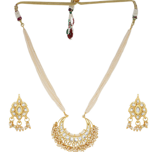 Gold-Plated white Kundan Long Necklace