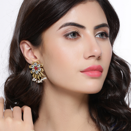 Red Kundan Drop Earrings