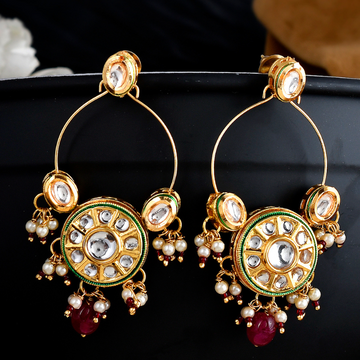 Gold-Plated Maroon Kundan Drop Earrings