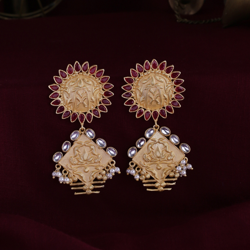 Pink Gold-Plated Geometric Drop Earrings