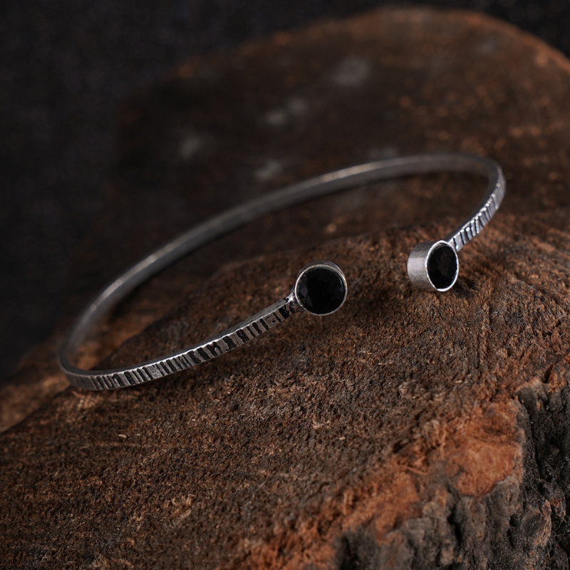 Silver-Plated Oxidised Blue Cuff Bracelet