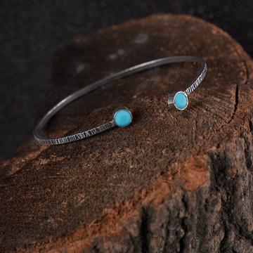 Silver-Plated Oxidised Turquoise blue Cuff Bracelet