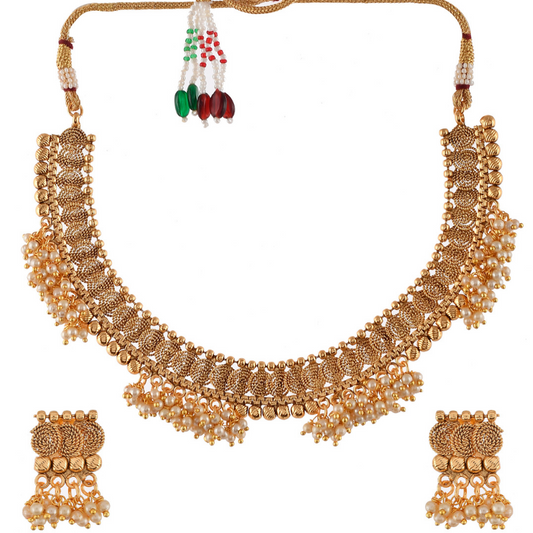 Gold-Plated Beaded Ethnic Coins Short Necklace