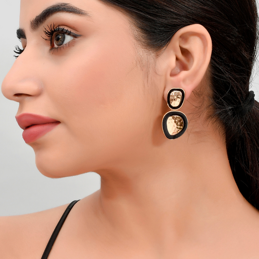 Gold-Plated Black Handcrafted Drop Earrings