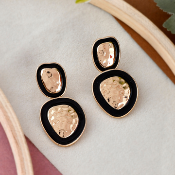 Gold-Plated Black Handcrafted Drop Earrings