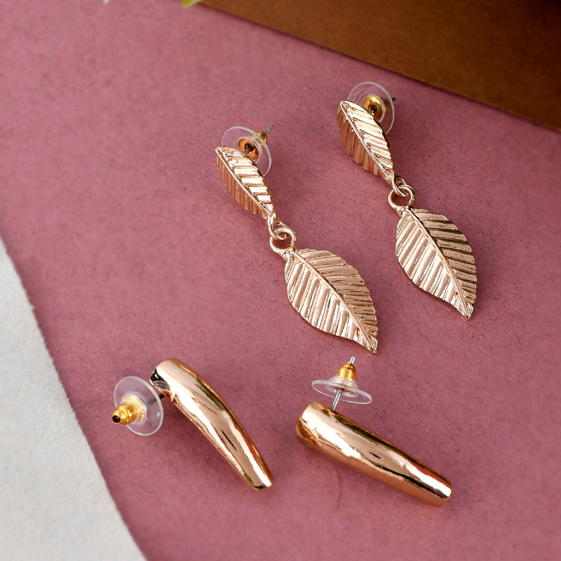 Set of 2 Gold-Plated Contemporary Drop Earrings