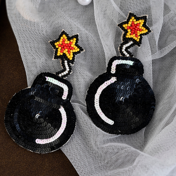 Black Bomb Funky Fabric Contemporary Drop Earrings