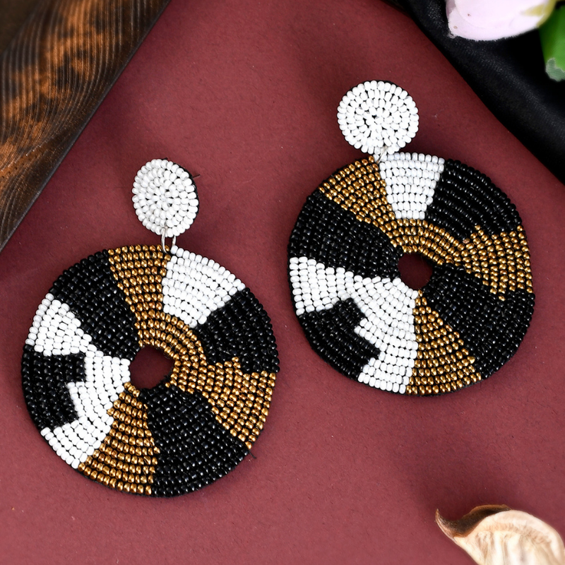 Black White Funky Fabric Contemporary Drop Earrings