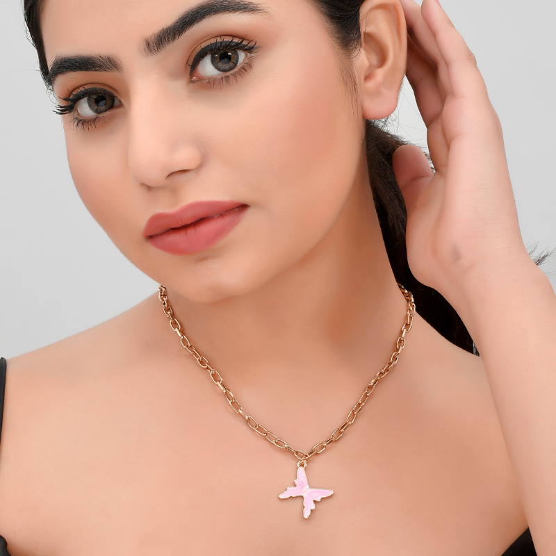 Gold-Toned Butterfly Contemporary Pendant Chains