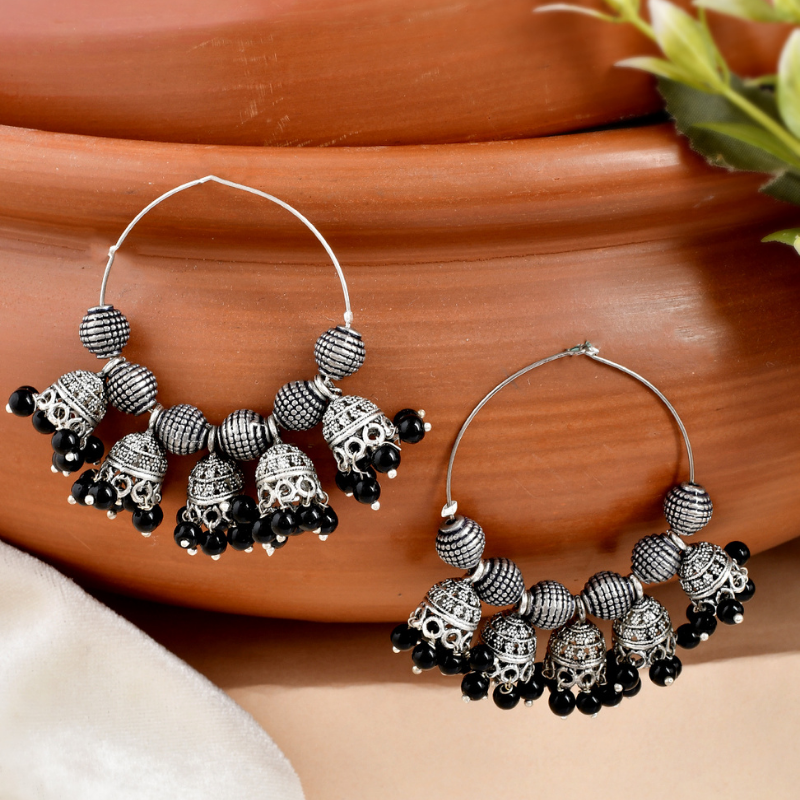 Black Silver-Plated Oxidised Hoops