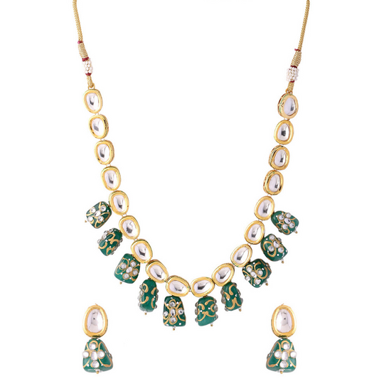 Gold-Plated Green Kundan Tanjore Short Necklace