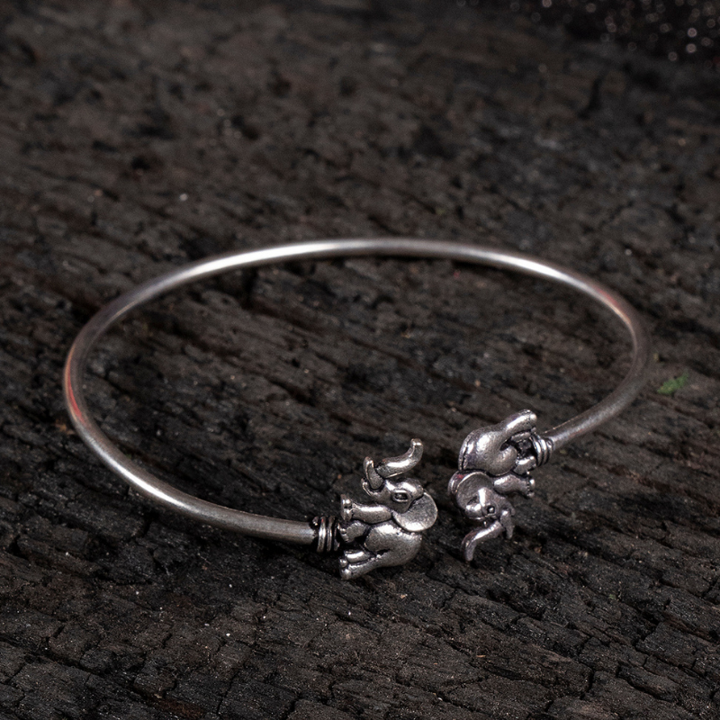 Silver-Plated Oxidised Cuff Elephant Bracelet