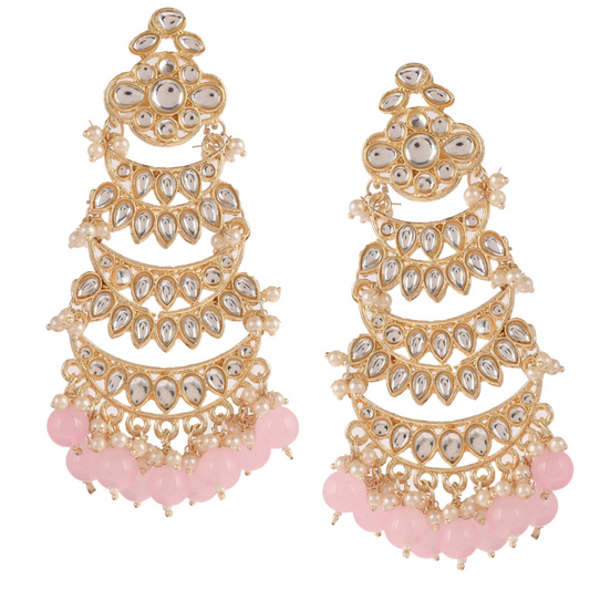 Gold-Plated Pink Kundan Ethnic Chandbali