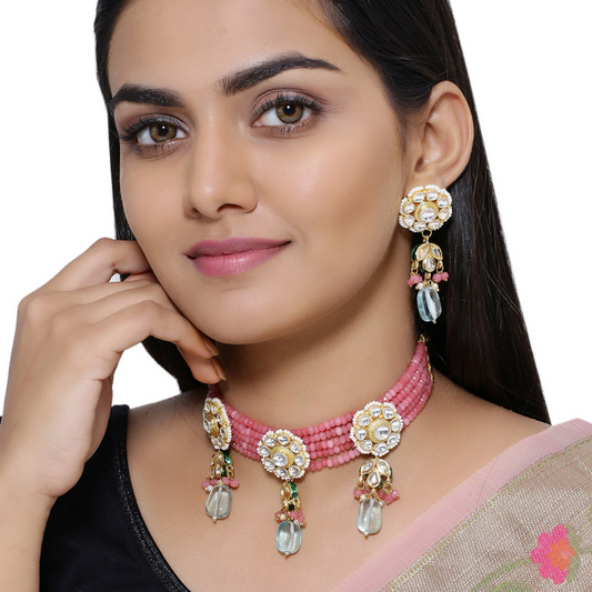 Gold-Plated Pink Kundan Choker