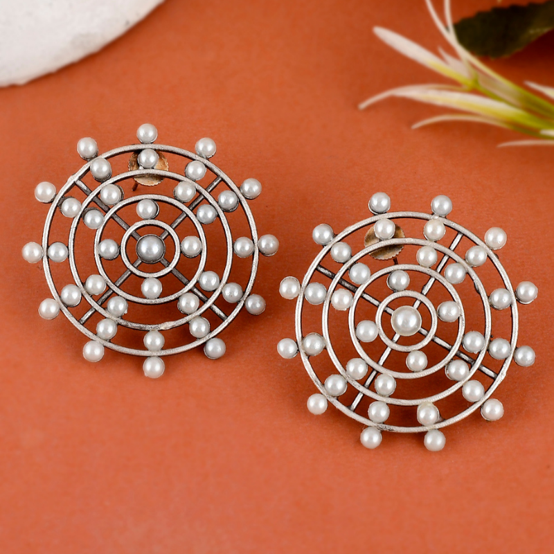 Silver plated Oxidised Beaded Studs