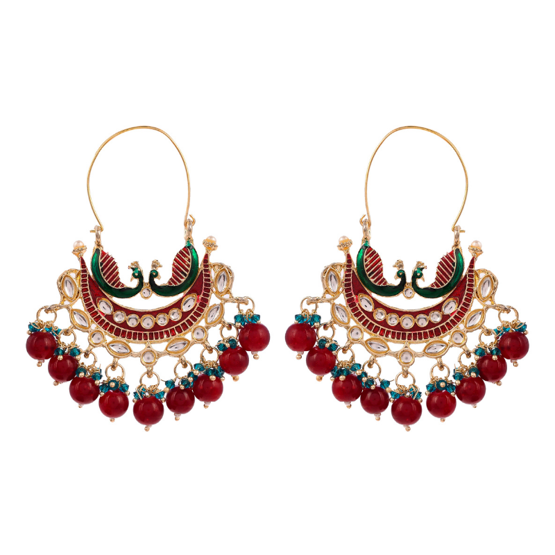Buy AYESHA Ethnic Oxidized Maroon Rhinestones Gold-Toned Studs With Pearl Drop  Earrings | Shoppers Stop