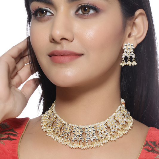 Gold-Plated Kundan Studded Beaded Choker