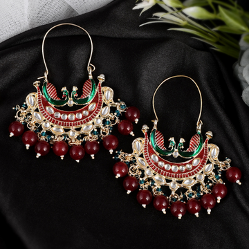 Gold-Plated Maroon Enamel Drop Earrings