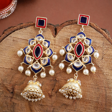 Blue  Gold-Plated Kundan  Jhumkas