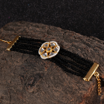 Gold plated black beads Kundan Bracelet