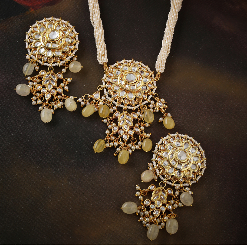 Gold-Plated Kundan Studded Beaded Long Necklace