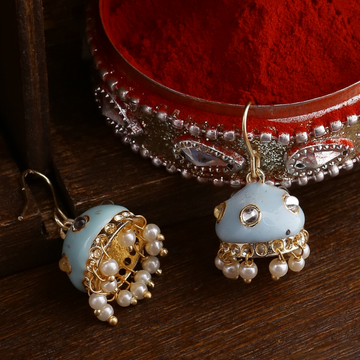 Turquoise Gold Plated Beaded small Jhumkas