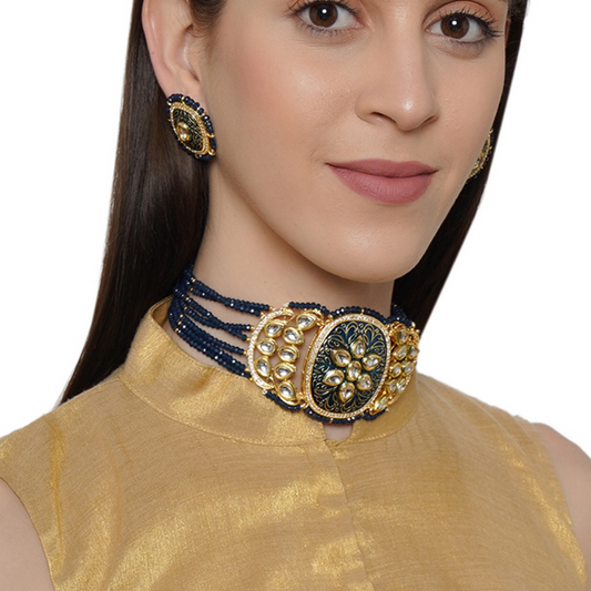 Blue Gold-Plated Kundan-Studded Choker