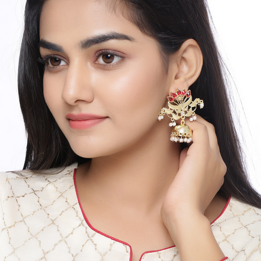 Gold-Plated  Red Classic Jhumkas