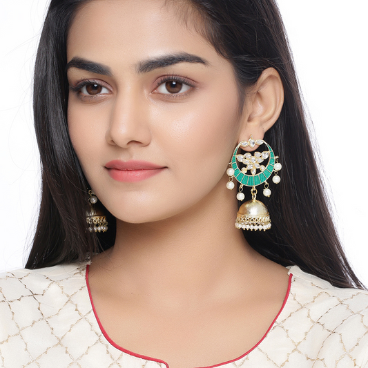 Green Kundan Jhumkas