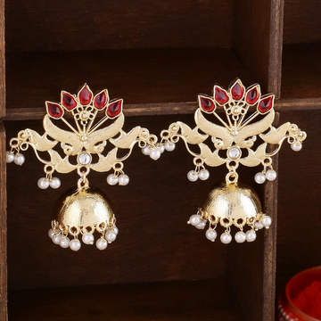 Gold-Plated  Red Classic Jhumkas