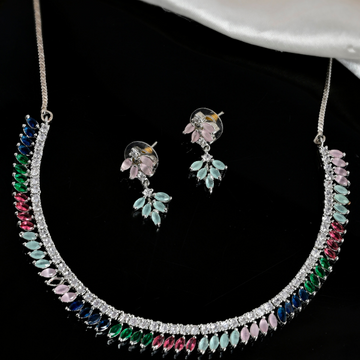 Silver-Plated Multi color AD Diamond Short Necklace